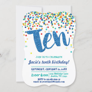Invitation pailletée avec confettis bleus pour dix