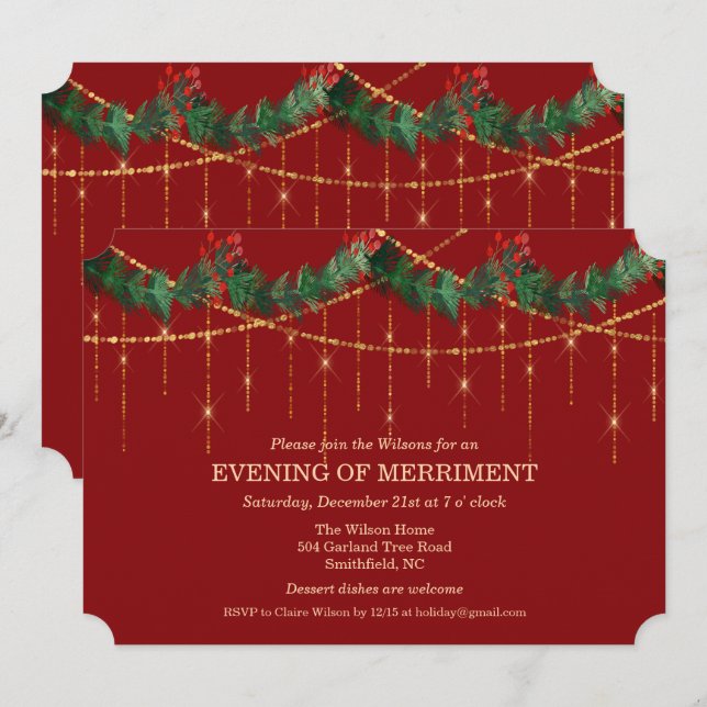 Invitation pailletée de guirlande pour les fêtes d (Devant / Derrière)