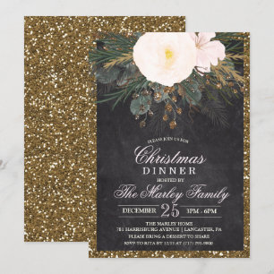 Invitation Pailletée Fleurie Noël