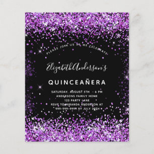 Invitation pailletée noire et violette pour Quince