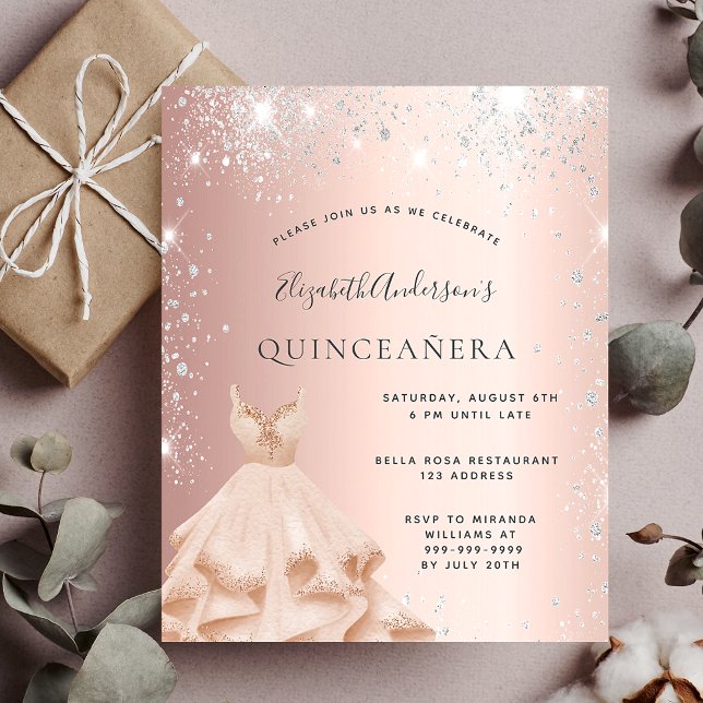 Invitation pailletée or rose pour Quinceanera (Créateur téléchargé)