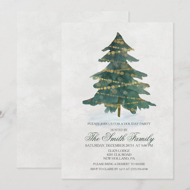 Invitation Pailletée pour Arbre de Noël des Fêtes (Devant / Derrière)