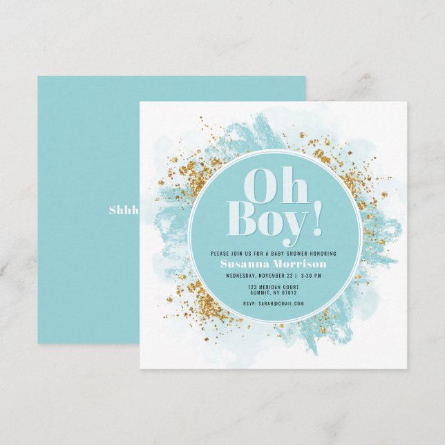 Invitation pailletée pour Baby Shower Moderne Oh B (Devant / Derrière)