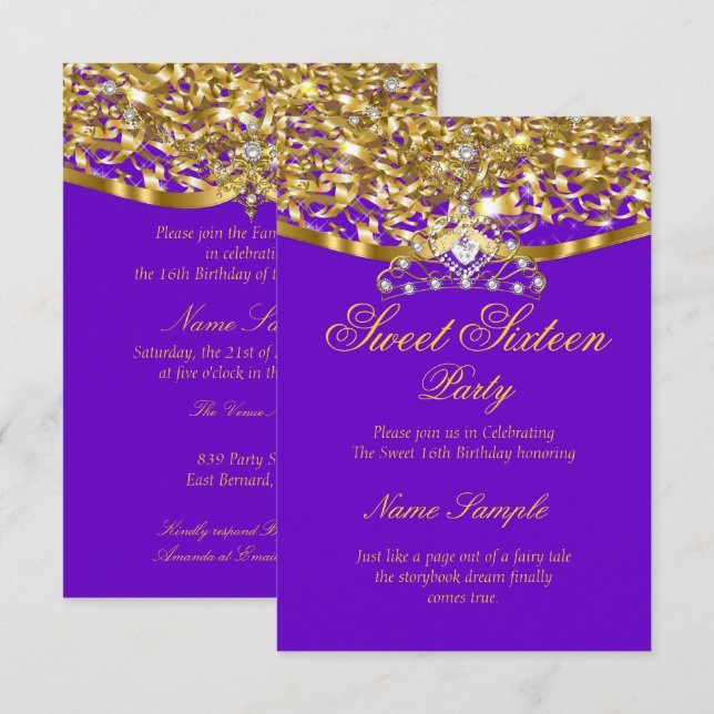 Invitation pailletée pour une fête de 16 ans rose  (Devant / Derrière)