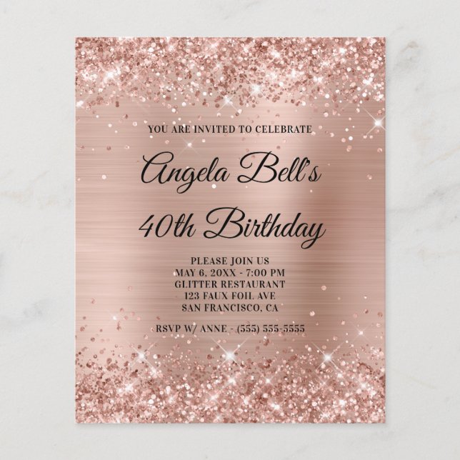 Invitation pailletée rose gold bon marché (Devant)