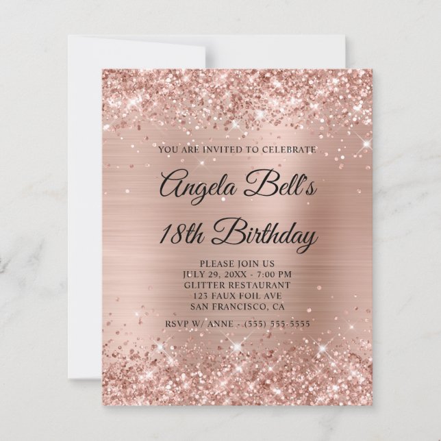 Invitation pailletée rose gold pour 18e anniversai (Devant)