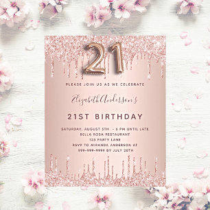 Invitation pailletée rose gold pour 21e anniversai