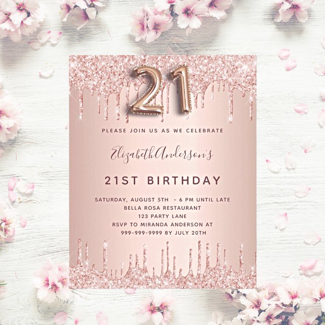 Invitation pailletée rose gold pour 21e anniversai (Créateur téléchargé)
