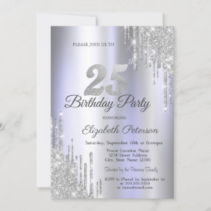 Invitation Pailletés Argent Gouttes Clair Violet 25ème Annive