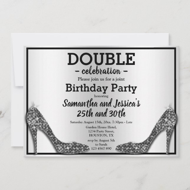 Invitation Pailletés scintillants Black Stilettos Double Anni (Devant)