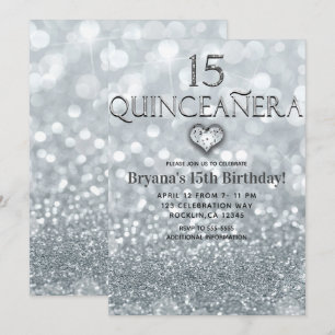 Invitation Paillette Princesse Argent 15 Fête de Quinceañera