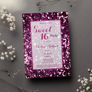 Invitation Paillette rose violet moderne tendance Sweet 16