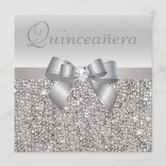 Invitation Paillettes, arc et diamant argentés imprimés