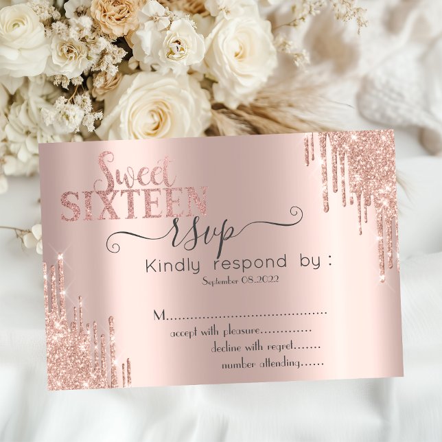 Invitation Paillettes Argent Gouttes Rose Doré Réponse pour u (Créateur téléchargé)