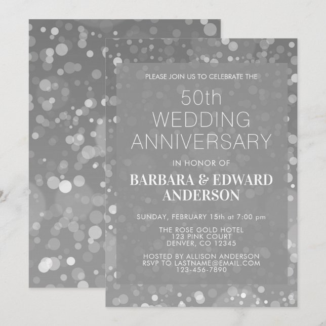 Invitation Paillettes Argentées 50e Anniversaire de Mariage (Devant / Derrière)