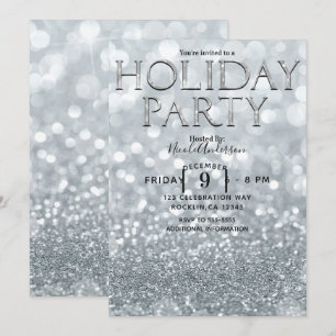Invitation Paillettes argentées blanches Bokeh fête glamour d