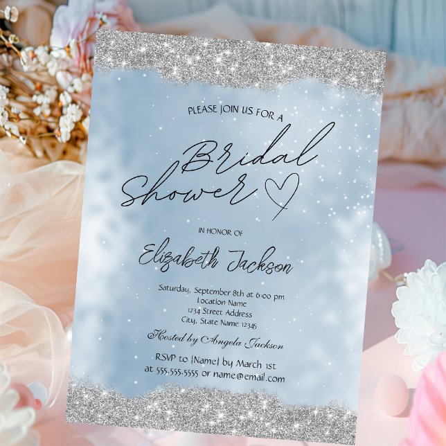 Invitation Paillettes Argentées Bleu Mariage  (Créateur téléchargé)