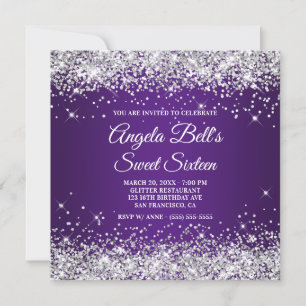 Invitation Paillettes Argentées Brillantes Royal Violet Douze