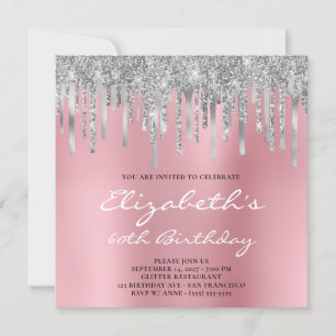 Invitation Paillettes Argentées Drips Anniversaire 60 Ans Omb