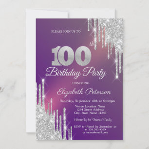 Invitation Paillettes Argentées Élégantes Gouttes Violettes 1