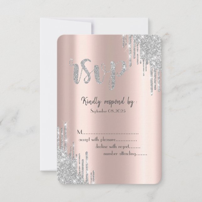 Invitation Paillettes Argentées Gouttes Rose Doré Anniversair (Devant)
