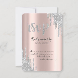 Invitation Paillettes Argentées Gouttes Rose Doré Anniversair