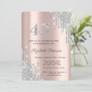 Invitation Paillettes Argentées Modernes Gouttes 40e Annivers