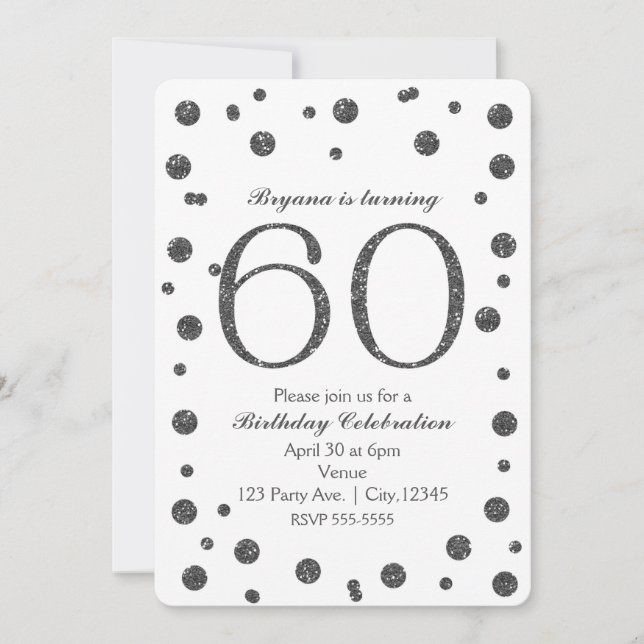 Invitation Paillettes Argentées Points 60ème 60 Anniversaire (Devant)