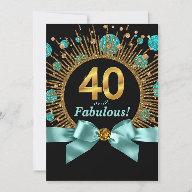 Invitation Paillettes Bleu Canard et Or pour les 40 ans d'une (Devant)