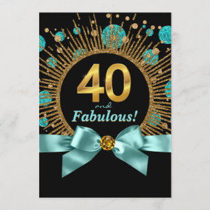 Invitation Paillettes Bleu Canard et Or pour les 40 ans d'une