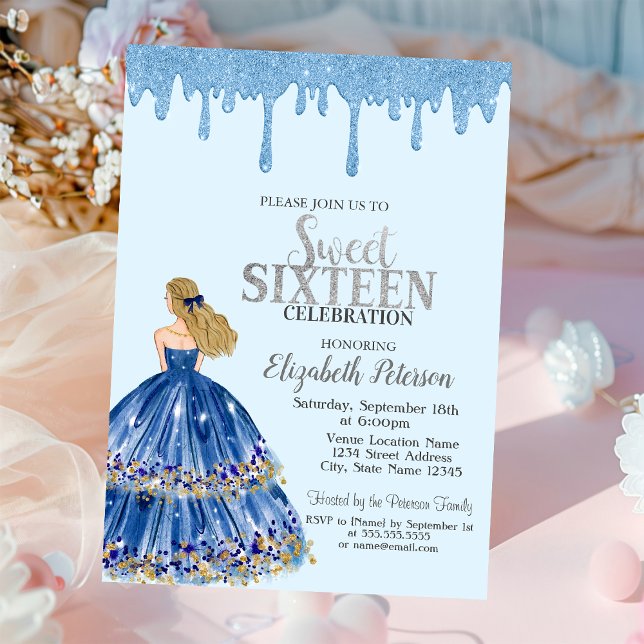 Invitation Paillettes Bleu Clair qui Dégoulinent,Robe Fille D (Créateur téléchargé)