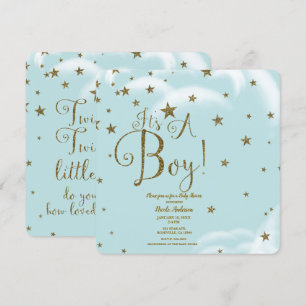 Invitation Paillettes Bleu & Or Étoiles C'est un GARÇON Baby
