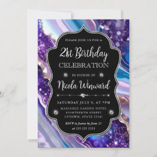 Invitation Paillettes Bleues et Violettes Marbre Agate 21ème 
