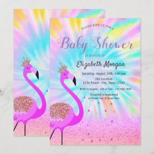 Invitation Paillettes Bokeh, Flamant Rose, Teinture Ombrée No