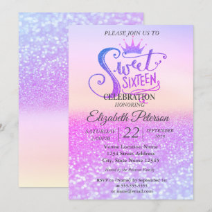 Invitation Paillettes Bokeh Ombré Coloré, Diadème Fête Douce