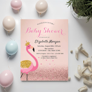 Invitation Paillettes Bokeh Rose Gold, Baby Shower Flamant Ro