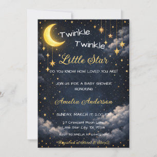 Invitation Paillettes Célestes Petite Étoile Lune Baby Shower