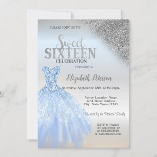 Invitation Paillettes d'argent Bokeh, Robe bleue argentée Swe
