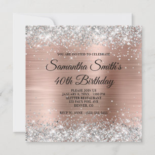 Invitation Paillettes d'argent et feuille d'or rose pour les
