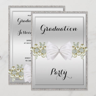 Invitation Paillettes d'argent, pierres précieuses florales e