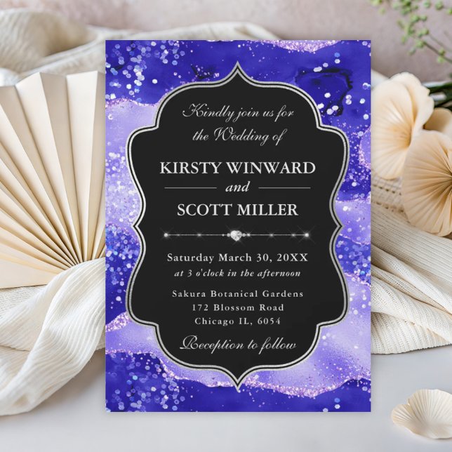 Invitation Paillettes de Agate Violette Élégant Mariage Glamo (Créateur téléchargé)