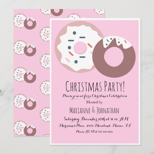Invitation Paillettes de beignet de Noël Thème de vacances (Devant / Derrière)