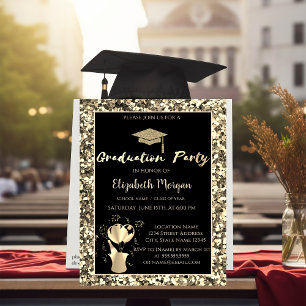 Invitation Paillettes de chapeau de graduation doré Fête de g