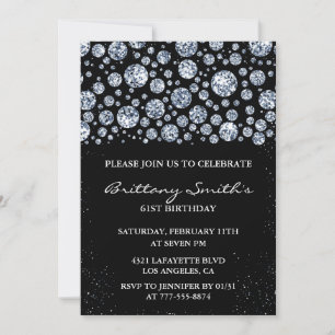 Invitation Paillettes de diamant noir 61e anniversaire 