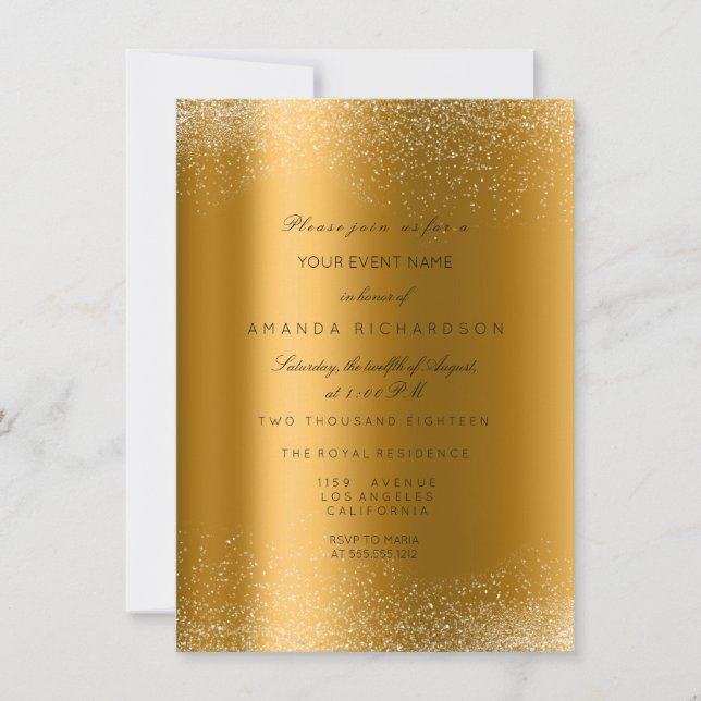 Invitation Paillettes de doré métallisé Sable Formel Élégant (Devant)