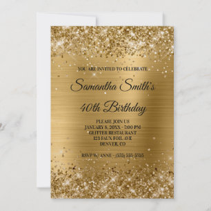 Invitation Paillettes de faux or et 40e anniversaire de papie