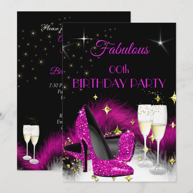 Invitation Paillettes de Fête Fabuleuses Rose Champagne Chaud (Devant / Derrière)