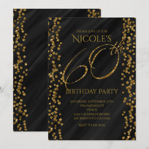 Invitation Paillettes de luxe noir et or faux pour 60 ans 60e