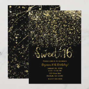 Invitation Paillettes de poussière d'or et fête Sweet 16 seiz