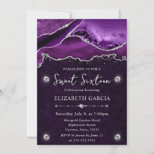 Invitation Paillettes de quartz agate violet et argent pour u